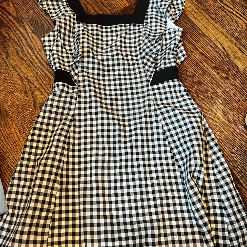 NWOT, BCBG black and white checkered Frill sleeve dress